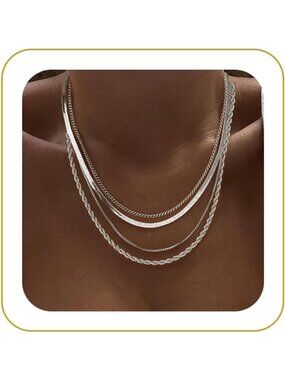 Women's Necklace Silver Non Tarnish Chunky 14k Gold Plated Layered Necklaces